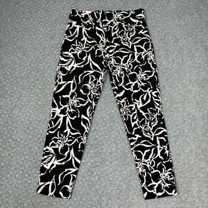 Elliott Lauren Pants Womens 14 Black White Floral Slim Ankle Stretch Made USA
